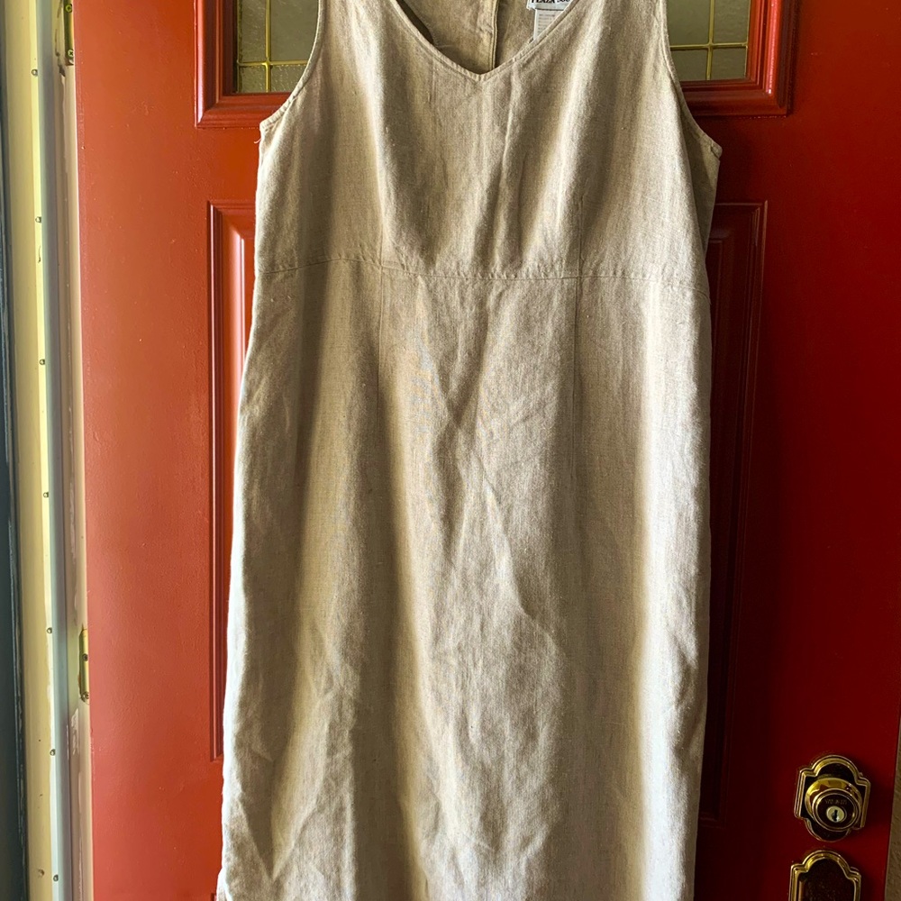 Tan linen sleeveless dress